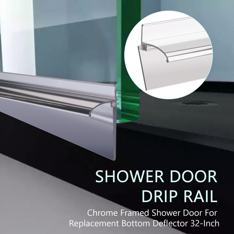 25" Shower Door Bottom Deflector for Chrome Framed Shower Door Drip Rail Replacement with Vinyl Sweep 25 in