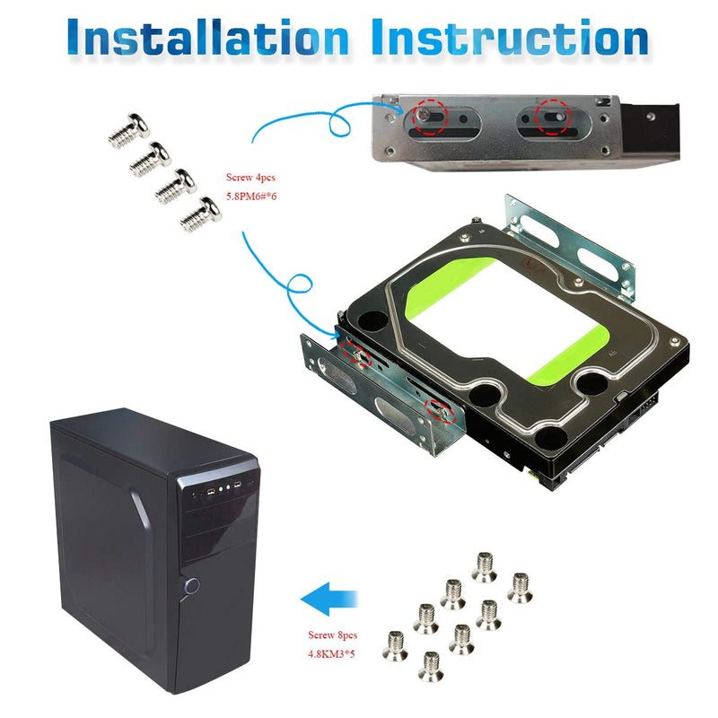 HDD Hard Drive Metal Mounting Bracket Adapter, Convert Any 3.5 in HDD Into One 5.25 in Drive Bay（1x3.5 to 5.25 in） 1x3.5 HDD/SSD to 5.25 Metal