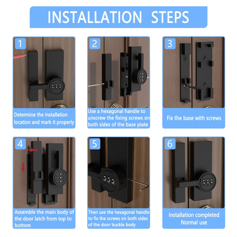 Black (Luminous) 180 Degree Barn Door Lock,Mechanical Password Lock,3 Digit Password Keyless,Flip Latch with Combination,Protect Privacy,for Bedrooms,garages,Cabinets,Windows,Garden,and Bathroom Black (Luminous) 1