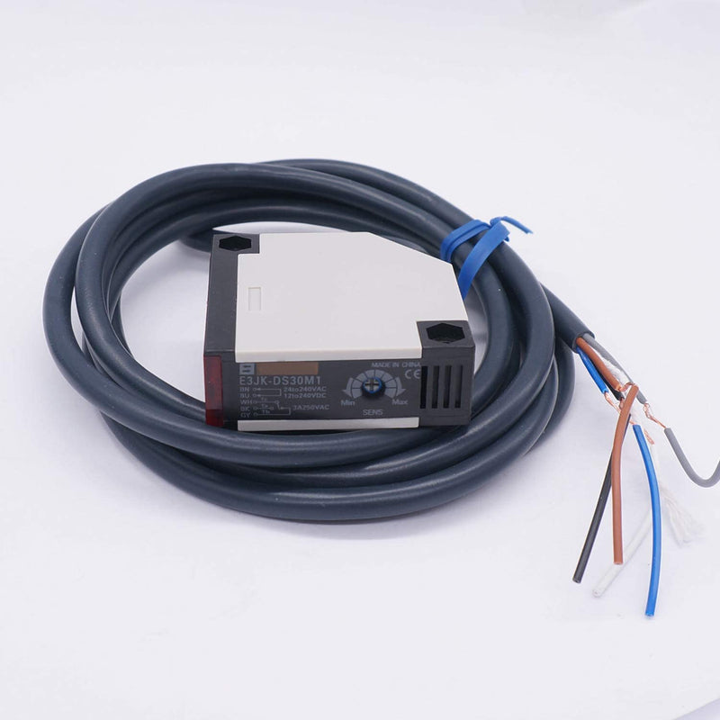 Taiss Photoelectric Beam Sensor Switch 30cm Detection Distance Diffuse Reflection Infrared Switch photoelectric Switch Sensor 12-240VDC 24-240VAC Proximity Switch E3JK-DS30M1 Detection distance: 30cm