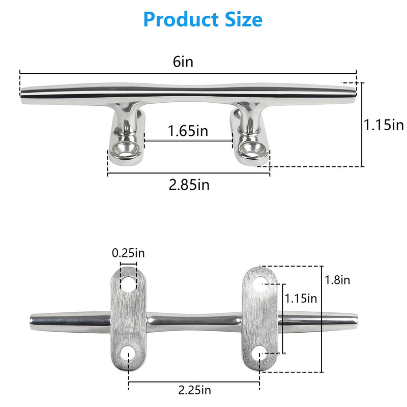 Boat Cleat,Dock Cleats 4/5/6/8/10/12 inch,316 Stainless Steel Boat Dock Cleats,Boat Docking Cleat Rope Cleats,Open Base Dock Cleats for Boat,Yacht,Decks,Nautical Decor,Screws Included(2Pack/4Pack) 6inch 4 Pack