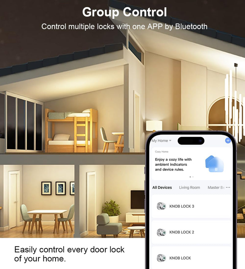 KLLOQUE Fingerprint Door Lock, Smart Fingerprint Door Knob with Lock, Biometric Door Locks with App Control & Key, Keyless Thumbprint Entry Door Locks for Bedroom, Front Door, Home, Apartment-Silver With App-Silver