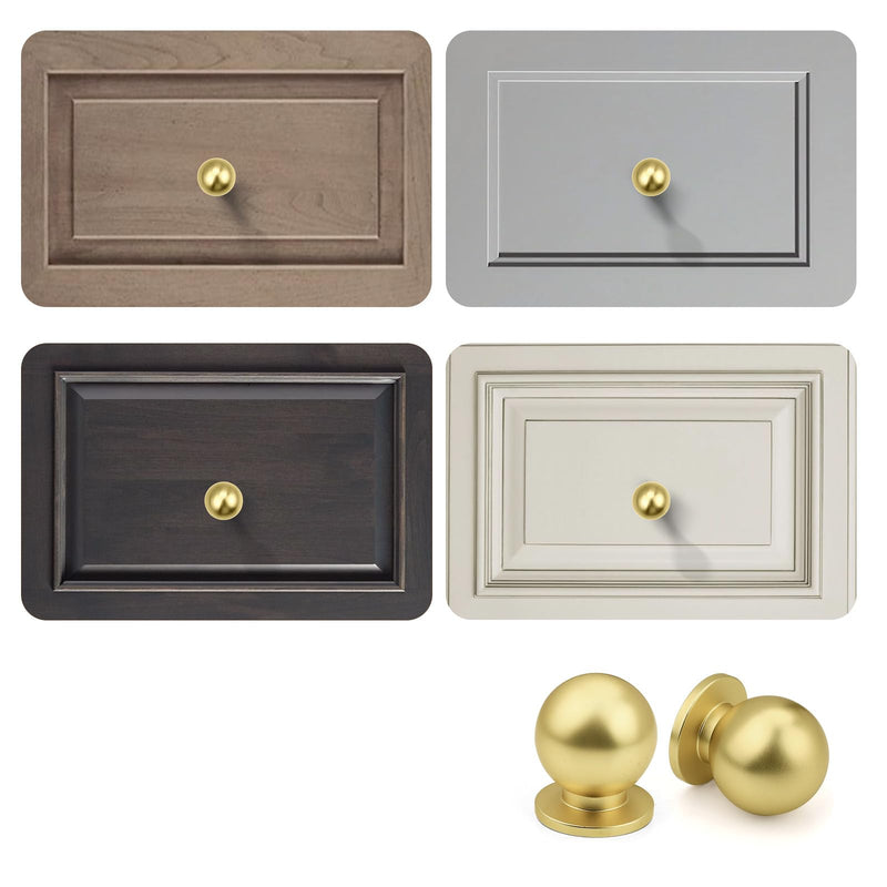 12 Pack Polished Brass Cabinet Knobs, Round Ball Gold Drawer Dresser Knobs, Solid Modern Kitchen Knobs, Diameter 1.06"(27MM) 12