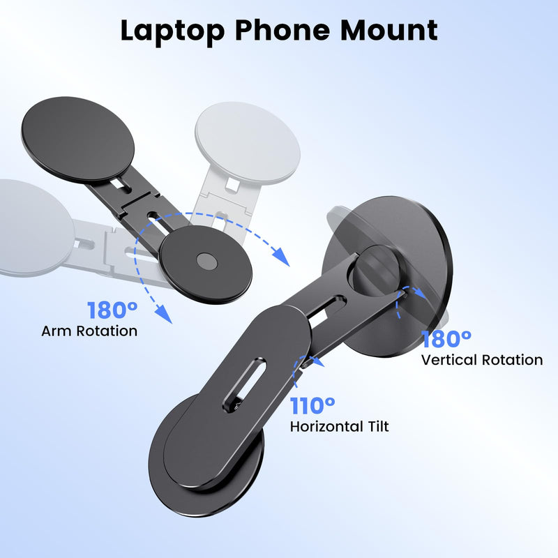 Magnetic 2PC Phone Holder for Laptop, MagSafe Laptop Phone Mount for iPhone 17/16/15/14/13/12 & All Phones, 180°Adjustable Phone Side Mount for Monitors for Tesla 3/Y Black pro Standard