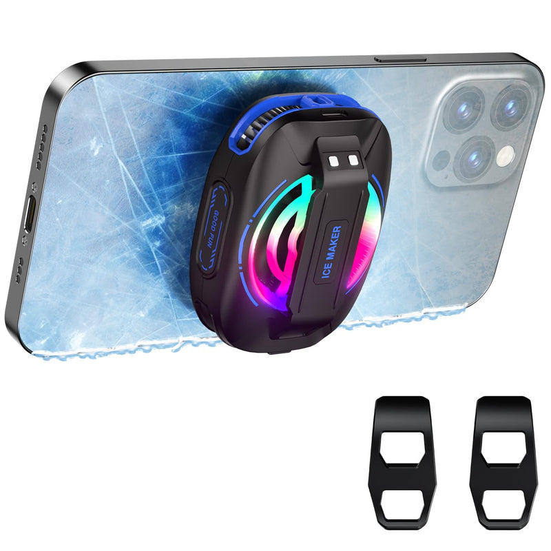 Cell Phone Cooler for Gaming, Magnetic Portable Radiator with RGB Lights, 3000mAh Rechargeable Battery, Compatible with iPhone, iPad, Android Black, Blue