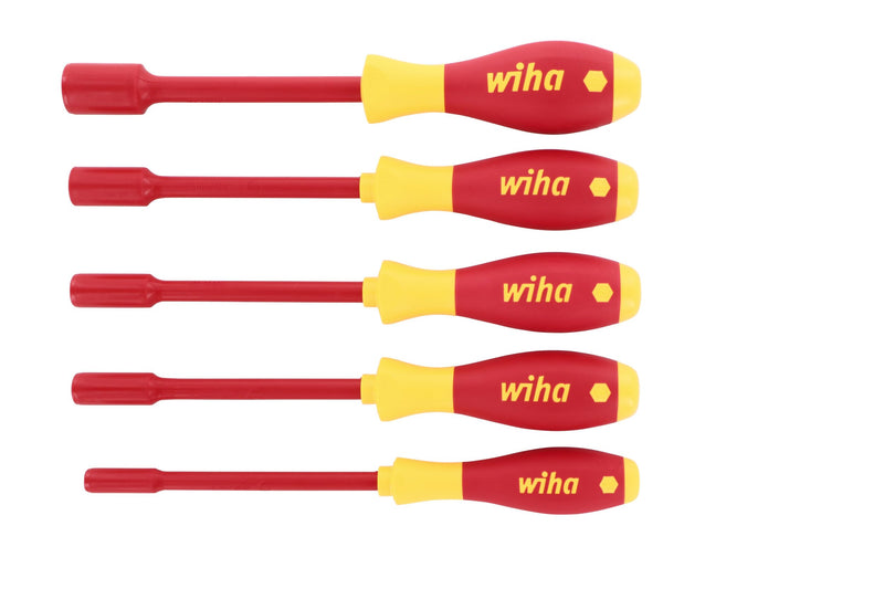Wiha 32292 Insulated Nut Driver Set, Inch, 1000 Volt, 5 Piece Insulated Nut Driver SAE Set, 5 Piece
