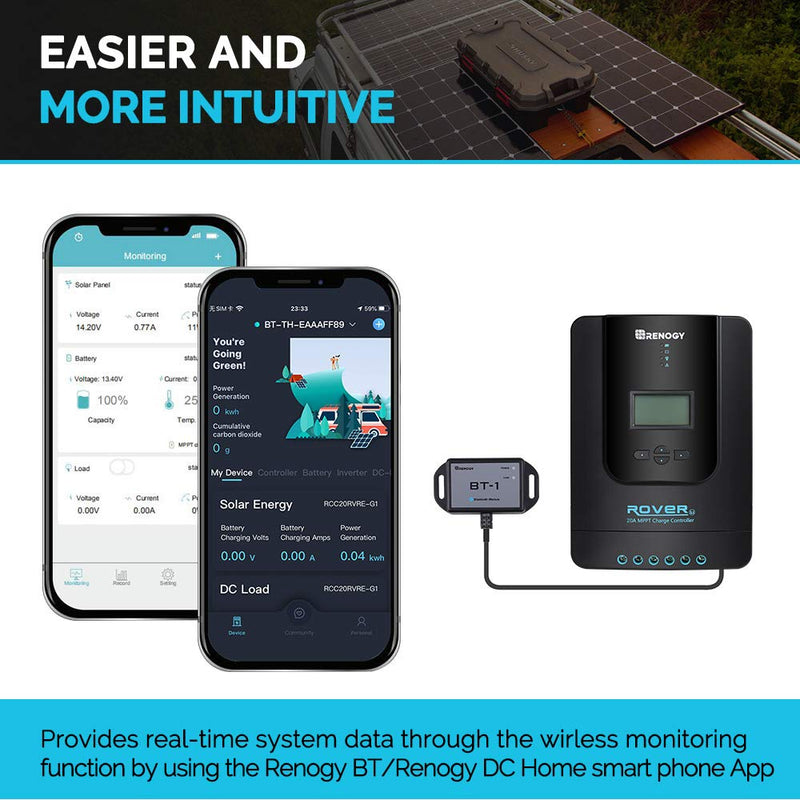 Renogy Bluetooth Module RJ12 Communication Port Compatible Rover/Wanderer/Adventurer Charge Controllers, BT-1 RS232,Black Bluetooth Module RS232