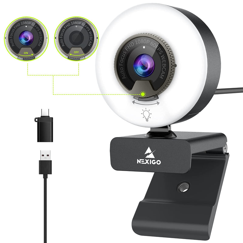 NexiGo 60FPS 1080P AutoFocus Webcam with Mini Tripod Kits, 2021 N960E USB FHD Web Computer Camera, Extendable Tripod Stand, for Zoom/Skype/Teams Online Teaching, Laptop MAC PC Desktop