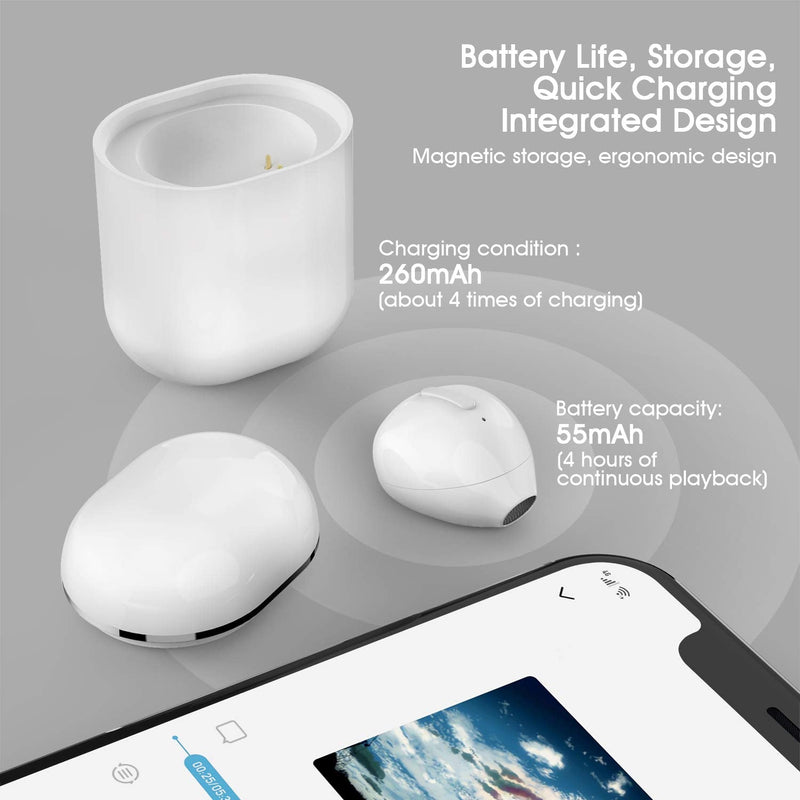 Invisible Earbuds Sleep Bluetooth Earbuds Mini Tiny Discreet Hidden Headphones for Work, Small Ear Canals - Single Earbud with Charging Case (White)
