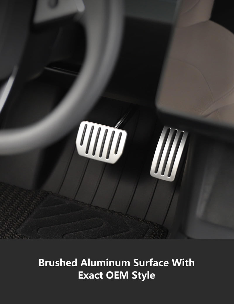 TPARTS Aluminum Self-Flip Lock Performance Pedal Sets Accelerator Brake Pedals Cover for Tesla Model 3 Highland 2024 Non-Slip Protector Accessories Foot Pedal Pad Replacement M3 Highland 2024
