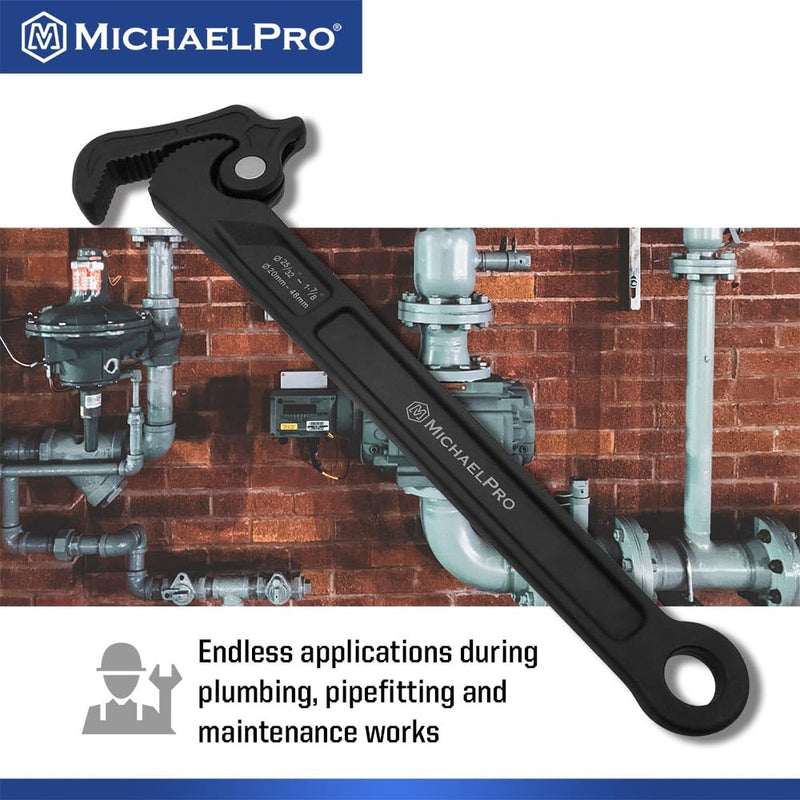 MichaelPro Self Adjusting Pipe Wrench, 14 Inch Multi-Function Spanner Adjustable Plumbing Wrench, Clamping Diameter Up to 1-7/8 Inch (48mm), Adjusting Wrench with Swivel Head 25/32" – 1-7/8"