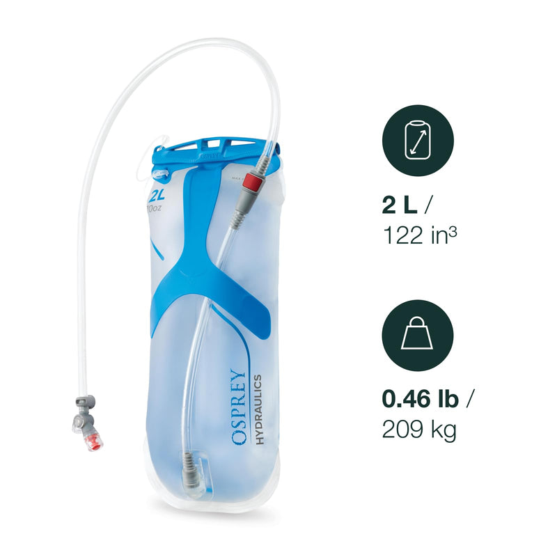 Osprey Hydraulics Backpack Water Reservoir with Bite Valve - BPA-Free, Leakproof Hydration Bladder with QuickConnect and Slide-Seal - Compatible with Most Hiking and Biking Packs, Clear 2L