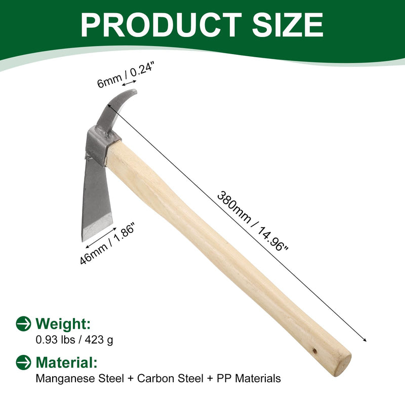 HARFINGTON Garden Hoe Pick 15" Steel Axe Planting Hoe Tool Anti-Rust with Non-Slip Wooden Handle Garden Shovel for Backyard Digging Loosening Camping Planting Weeding