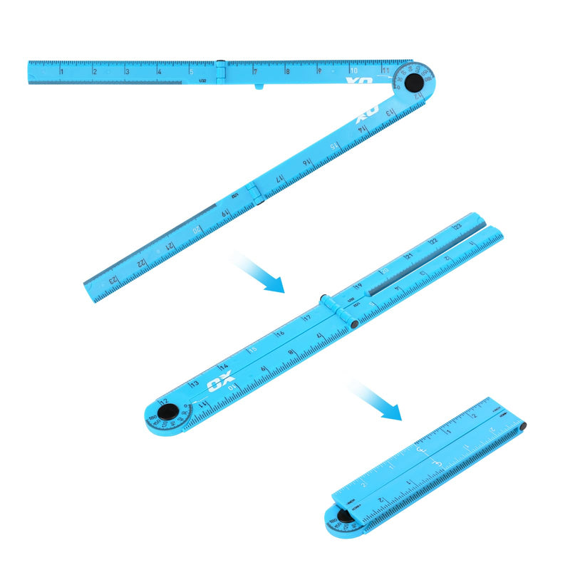 OX Tools Pro 24 Inch Cyan Imperial Tuff Construction Ruler with 3 Quick Measure Sections & Easy Angle Finder