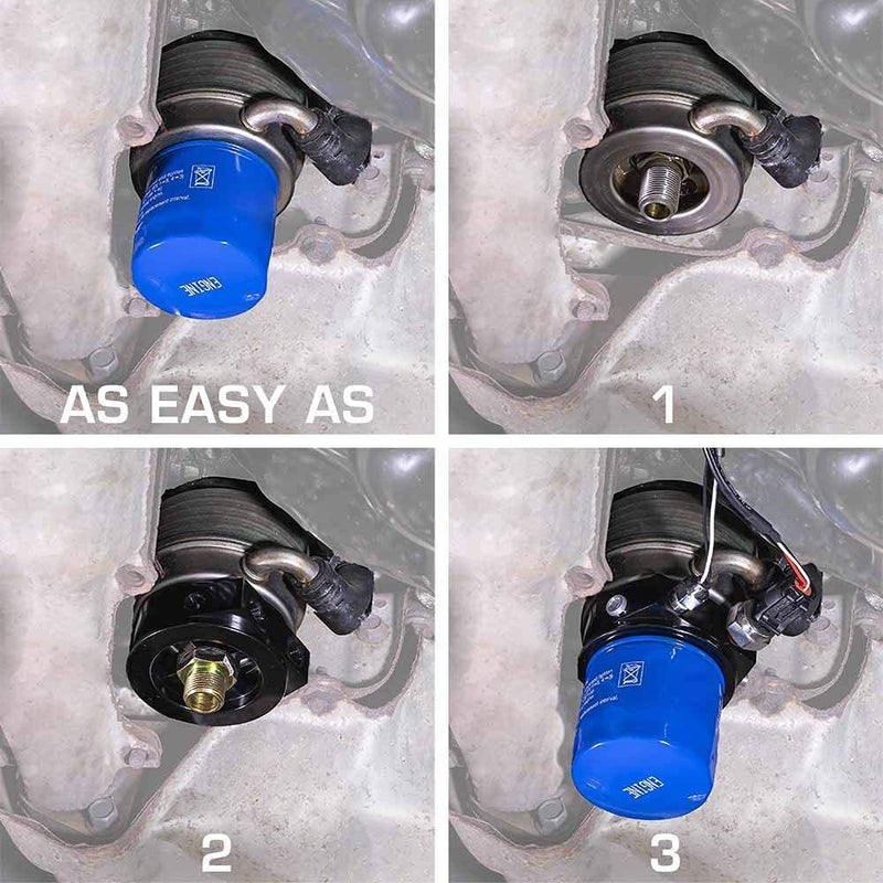 GlowShift Oil Filter Sandwich Plate Thread Adapter - 3/4-16 Thread - Install up to (4) 1/8-27 NPT Oil Pressure & Temperature Sensors - Includes O-Ring & Port Plugs