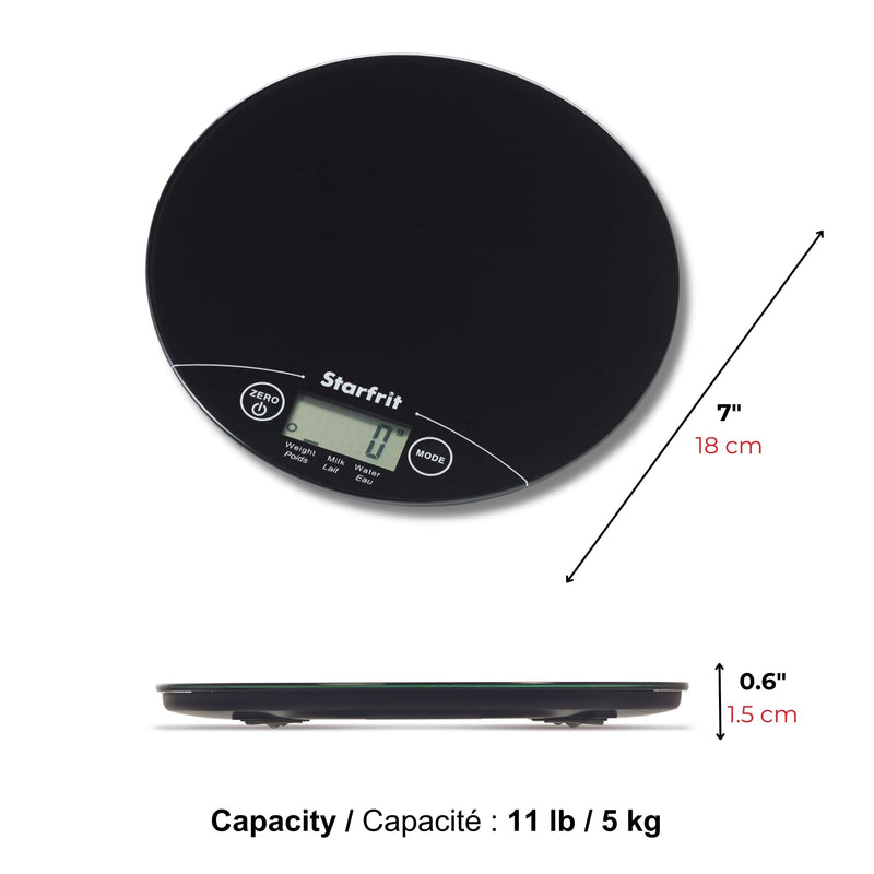 Starfrit Digital Kitchen Scale - 5kg/11lb - Precision Baking Imperial to Metric - Measures Liquid Volume