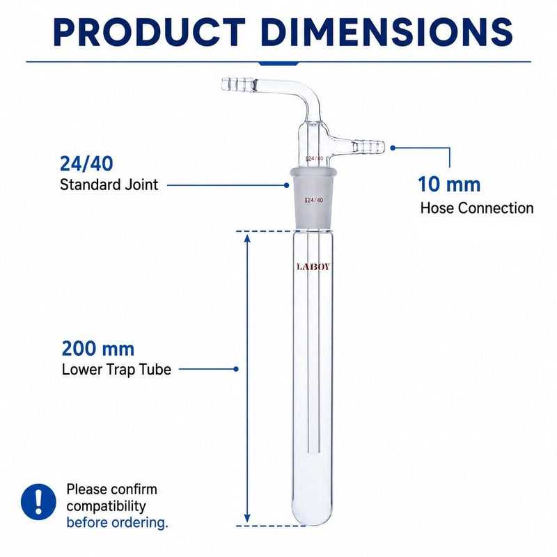 Laboy Glass Vacuum Cold Trap, 2-Piece Heavy-Wall Borosilicate Glass, 24/40 Standard Taper Joint, 200mm Length Below Joint, 10mm Serrated Hose Barbs, Vapor Protection for Schlenk Line & Vacuum Pump | Pump Oil Protection