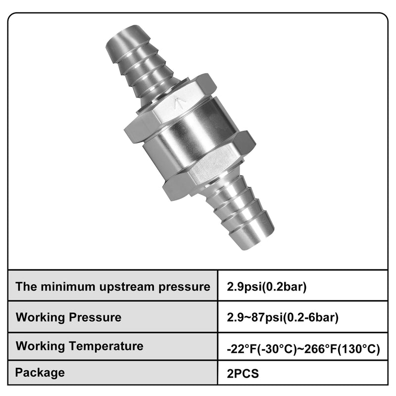 3/8" Fuel Check Valve, 2PCS OD 10mm One Way Bleeder Valve Inline Non Return for Diesel Gasoline Silver 3/8