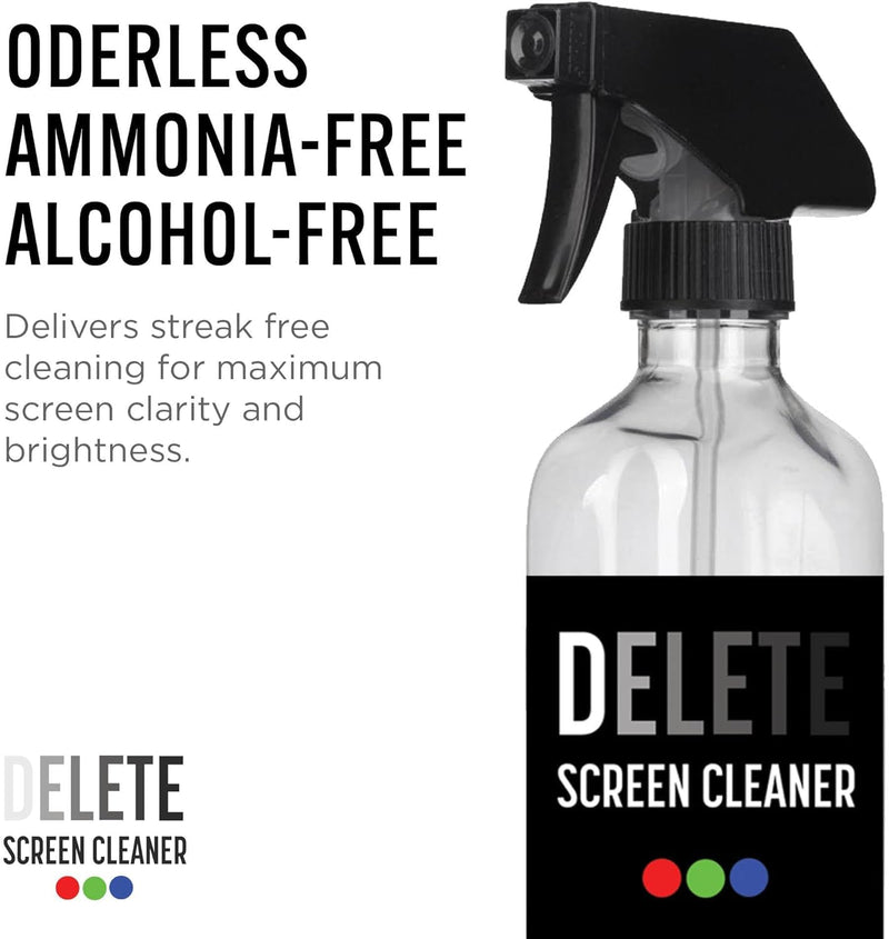 Delete Screen Cleaner Bundle -2oz & 16oz Spray Bottle Bundle | Premium Streak-Free, Alcohol & Ammonia-Free Solution | Gentle & Odorless | Clean and Protect Your Screens