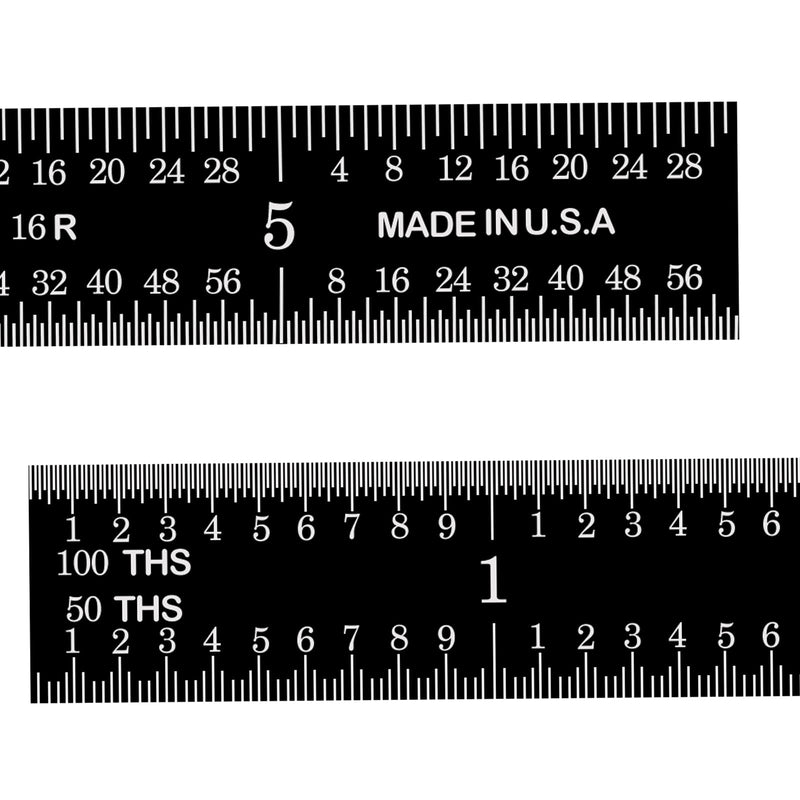 PEC Tools Stainless Steel Ruler Set (6"+12"), High-Contrast Machinist Ruler with Markings 1/32", 1/64", 1/50" and 1/100", Made in USA Black Chrome-Flexible 6"+12"