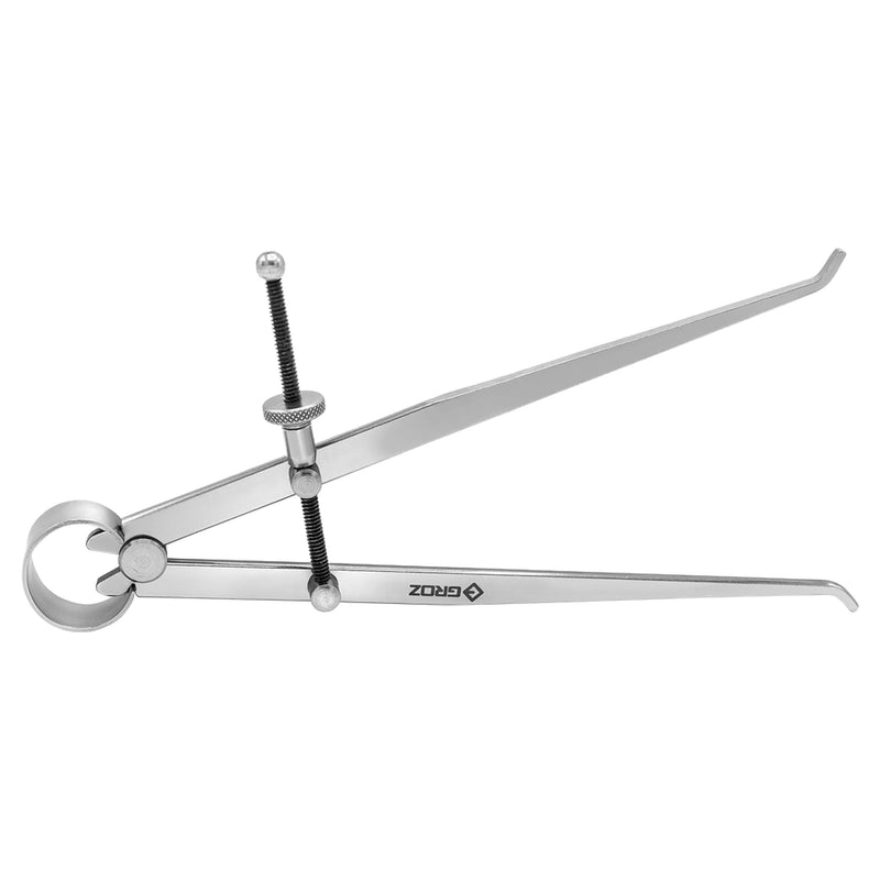 Groz 8" Spring Inside Caliper, 200mm Capacity, Selected Steel with Solid Adjusting Nut and Roller Pivot, Matte Finish, for Bore, Bushing and Pipe ID Measurement (01403) 8 Inch