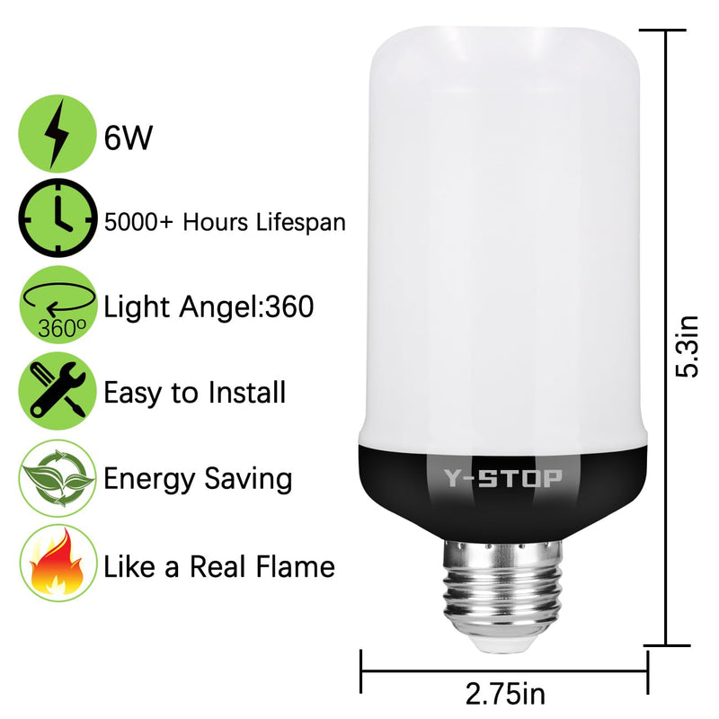 Y- STOP Upgraded Flame Light Bulbs, 4 Modes Flickering Light Bulb with Upside Down Effect, E26 Base Flame Bulb for Halloween Lights, Christmas Decorations Outdoor Indoor, Party Decor (4 Pack) Black-4 Pack