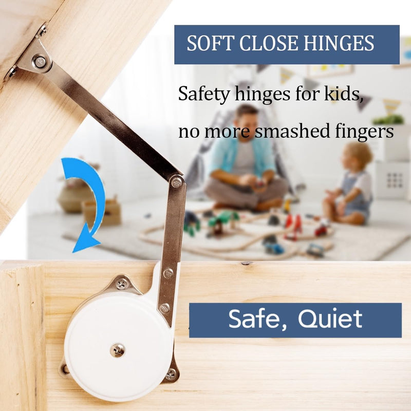 Toy Box Hinges Soft Close - Lid Support Hinge Chest Hinges for Wooden Toy Box Cedar Chest Storage Trunk Bench Soft Close Lid Support | 2 Pack Hingex