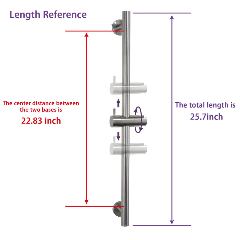 Wall Mount Bathroom Shower Slide Bar with Adjustable Hand Shower Holder Stainless Steel Shower Head Slide Bar, Brushed Nickel