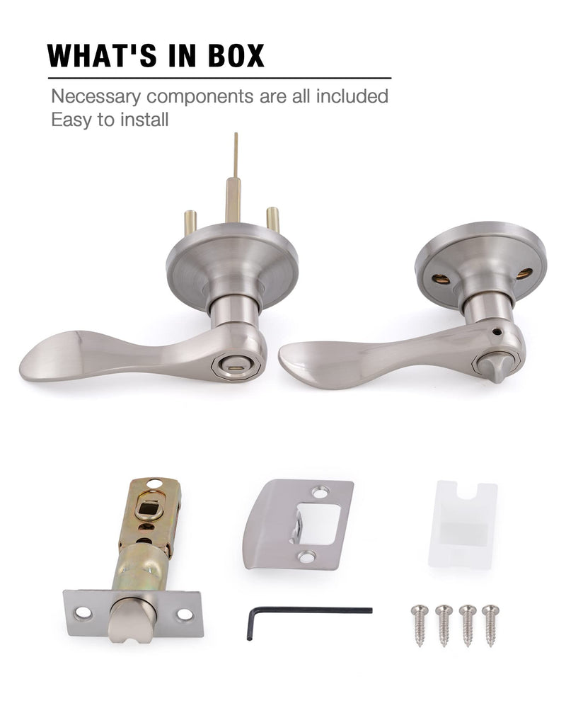 （2 Pack） Privacy Door Locks Bedroom/Bathroom Door Levers Handles for Left and Right Opened Door in Satin Nickel 2