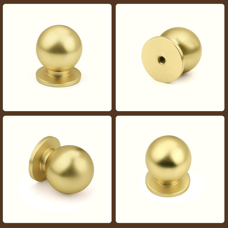 12 Pack Polished Brass Cabinet Knobs, Round Ball Gold Drawer Dresser Knobs, Solid Modern Kitchen Knobs, Diameter 1.06"(27MM) 12
