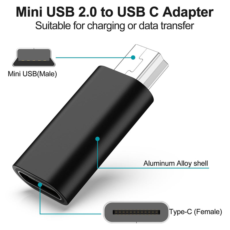 3 Pack USB C to Mini USB Adapter, Type C Female to Mini USB 2.0 Male Convert Connector Support Charge & Data Sync Compatible GoPro Hero 3+, MP3 Players, Dash Cam, Digital Camera, Receiver