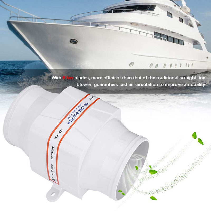 12V DC Boat Engine Blower Fan, 270 CFM Inline Marine Bilge Ventilation Fan for Yachts & Boats – 4-Inch Quiet Air Blower for Engine Compartment Cooling