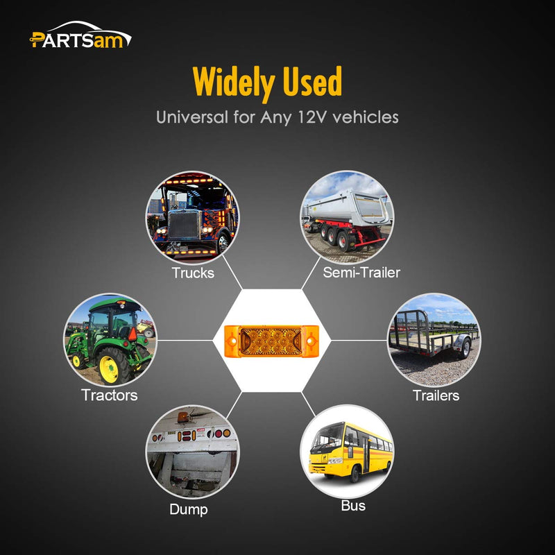Partsam 2Pcs 6" Amber 13 LED Reflective Rectangle Side Marker Clearance Light [DOT Approved], 6x2 Turn Siganals LED Marker lights for Trailer Truck RV Camper Motorhome, 12V 2*Amber