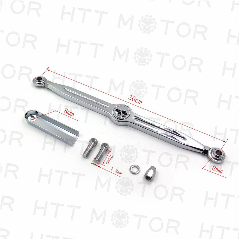 HTTMT MT288-014- Chrome Aluminum Skull Gear Shift Linkage Compatible with Harley CVO Electra Glide Fat Boy Heritage Softail Adjustable From 300mm~330mm