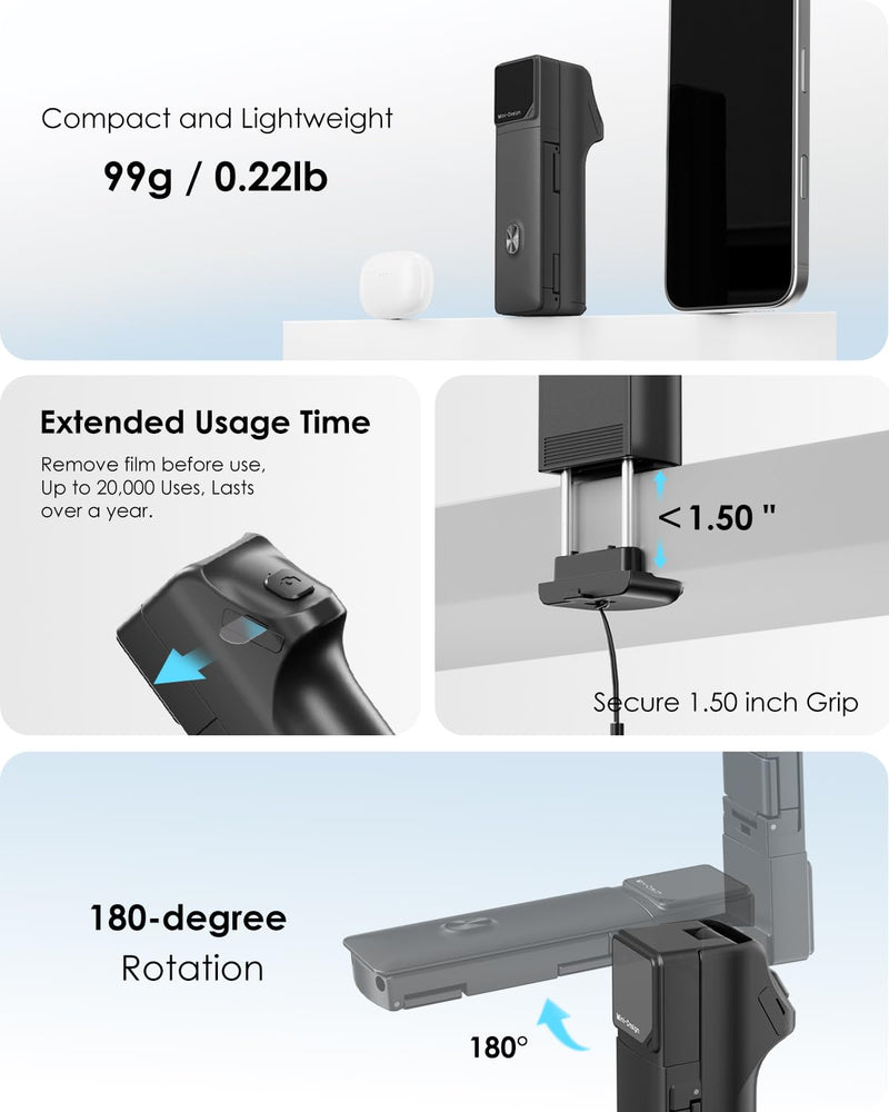 Viozon Selfie Stick with Wireless Remote and Desk Clamp, Lightweight Foldable Travel Phone Holder, Aluminum Portable Selfie Stick Tripod for Video Recording, Photograph, Streaming Black