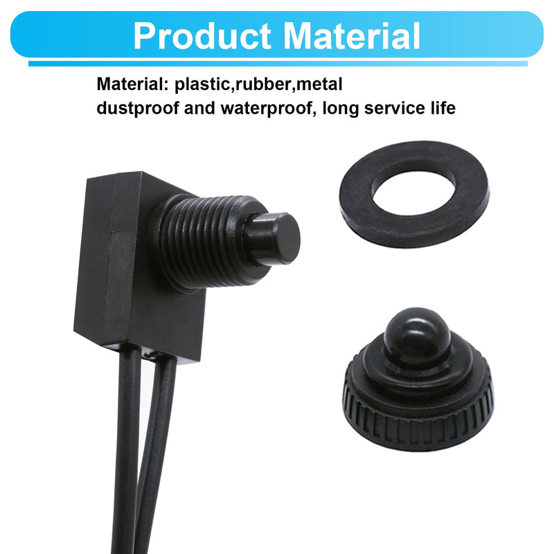 TWTADE 2PCS Waterproof RV Push Button Switch 12V ON/Off SPST Switch for Motorcycle/Auto Car Bathroom Fan with 4.5'' Lines KP-107 2 PCS