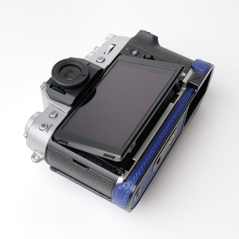 Iborrys Camera Genuine Leather Half Case ，Compatible with FUJIFILM Fuji X-T50 XT50 ， Made by Hand - Top Layer Cowhide Body + Metal Base Plate 2-in-1 Design (BlueA) BlueA