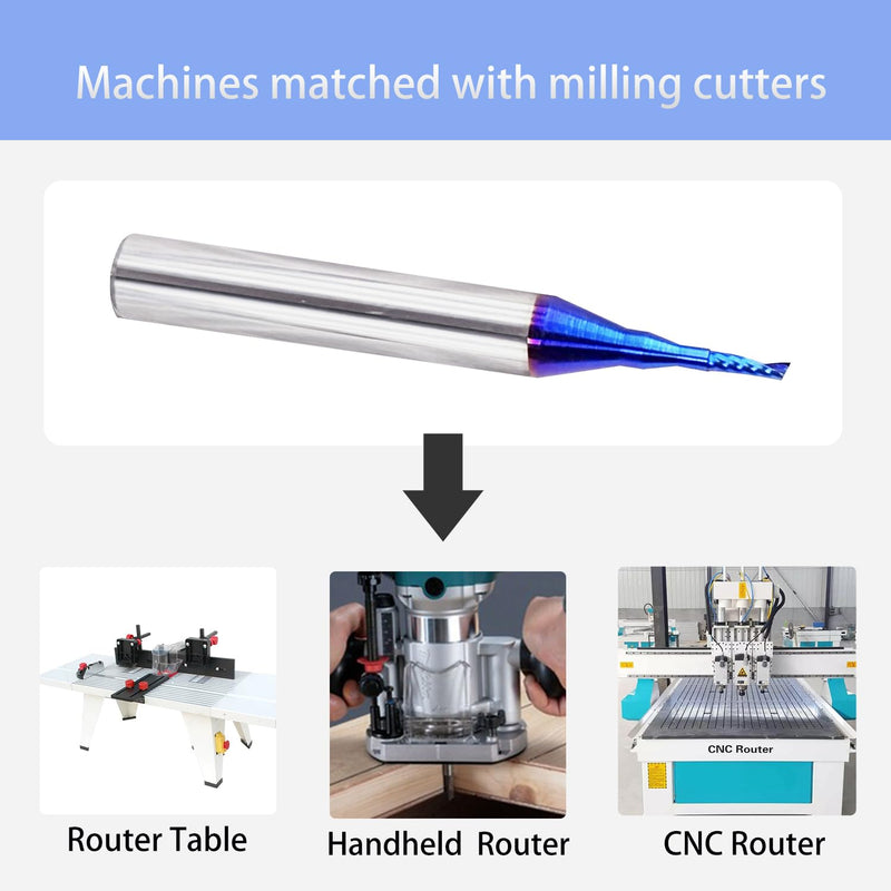 2PCS BRO03B Solid Carbide O Single Flute UpCut Plastic Cutting Spiral Bit CNC Router Bit End Mill NACO Coated with 1/16 inch Cutting Diameter 1/4 Inch Shank Nano Coated 1/16 inch Cutting Diameter 2