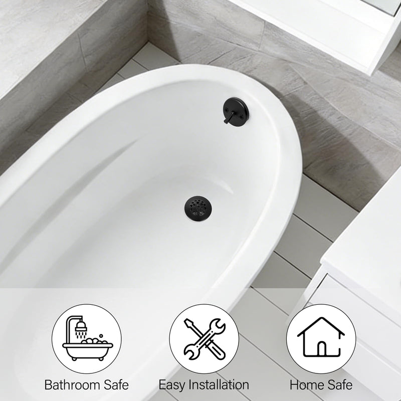 Matte Black Trip Lever Bathtub Drain Tub Trim Set with Trip Lever Overflow Face Plate and Strainer Bathroom Tub Drains Replacement Conversion Tub Drain Kit Assembly with Universal Fine & Coarse Thread Matt Black