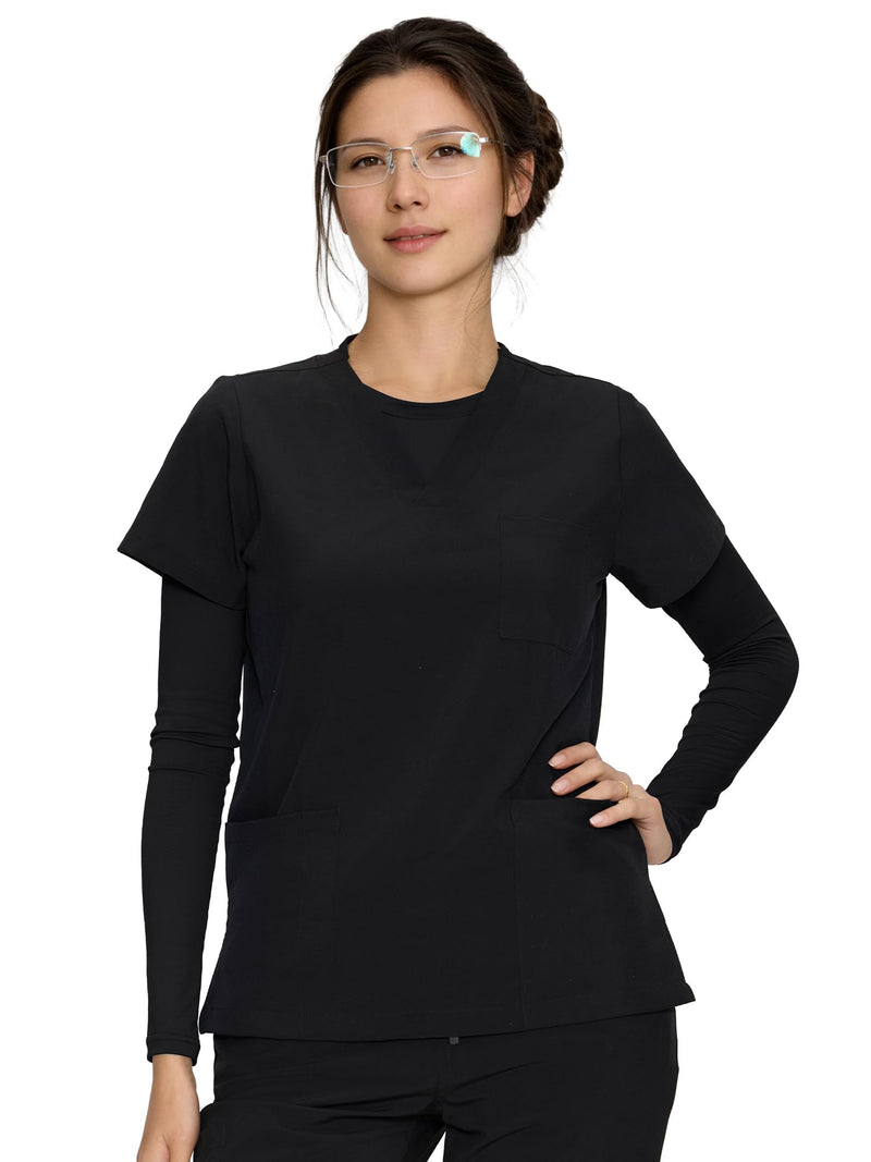 3 Pack Scrub Undershirts Long Sleeve Women, Comfortable Underscrub for Nurse High Crew Neck Medium Black