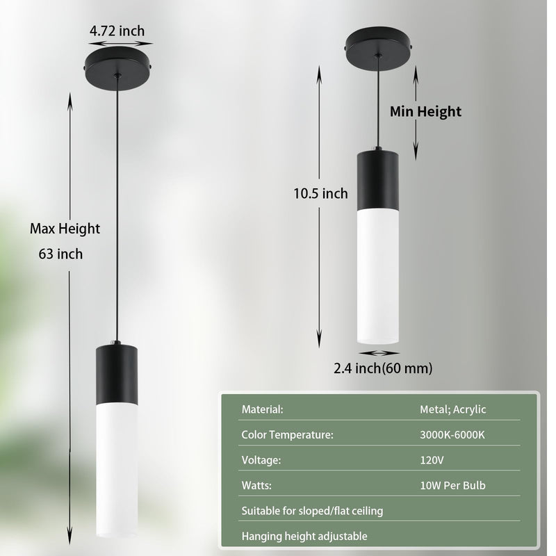 Kitchen Island Pendant Lights LED Black Small Pendant Light 12W with Milky White Lampshade Modern Ceiling Hanging Lamp for Bedroom Bedside Dining Room Table Bathroom, 1 Pack, 3000K-6000K 1-Light 1-Pack