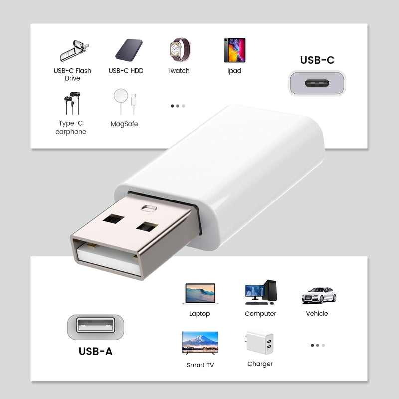 MOSWAG USB to USB C Adapter, USB C Female to USB Male Adapter Compatible with Apple MagSafe Watch 9/8/7/SE/Ultra, for iPhone 15 14 13 12 Mini Pro Max,iPad,Galaxy Note,Pixel,CarPlay,Wall Plug 1 pack White