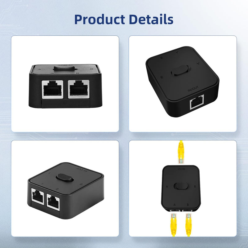 Binardat Gigabit Network Switcher, Passive Ethernet Selector, in/Out to A or B Network, Bidirectional Manual Switcher, No Power Required Gigabit Switcher