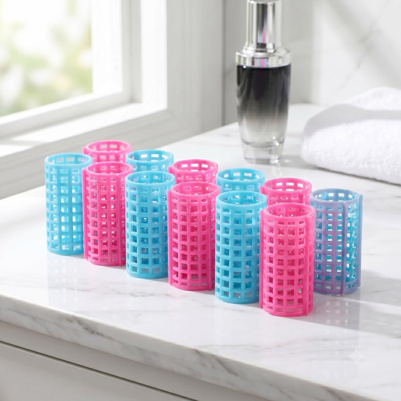 Frcolor Plastic Hair Roller DIY Hair Styling Tools Self Grip Styling Roller for Women,12pcs(Random Color)