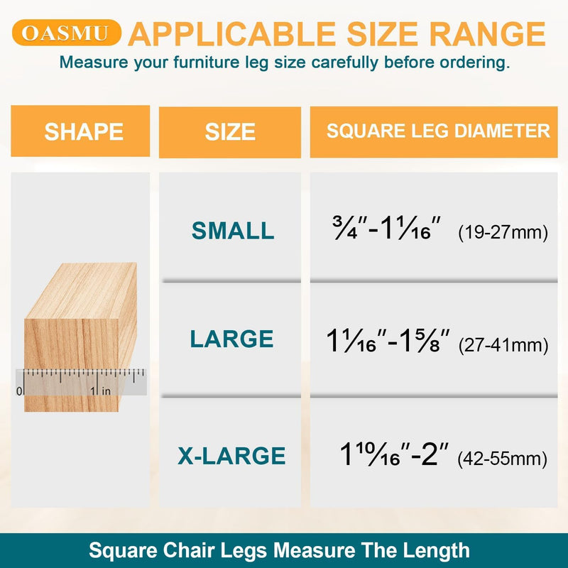 32 Pcs Square Chair Leg Protectors for Hardwood Floors,Felt Furniture Floor Protectors with Silicone Caps, Extra Large Size (Fits Chair Legs with Side Length: 1-5/8" to 2") Square X-Large Clear-32pcs