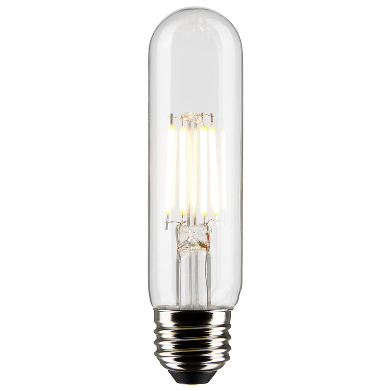 Satco S21344 5.5-Watt T10 LED Filament Light Bulbs, 2700K Warm White, 450 Lumen, E26 Medium Base, Dimmable, Wet Location 15000 Hour Rating 6 Pack