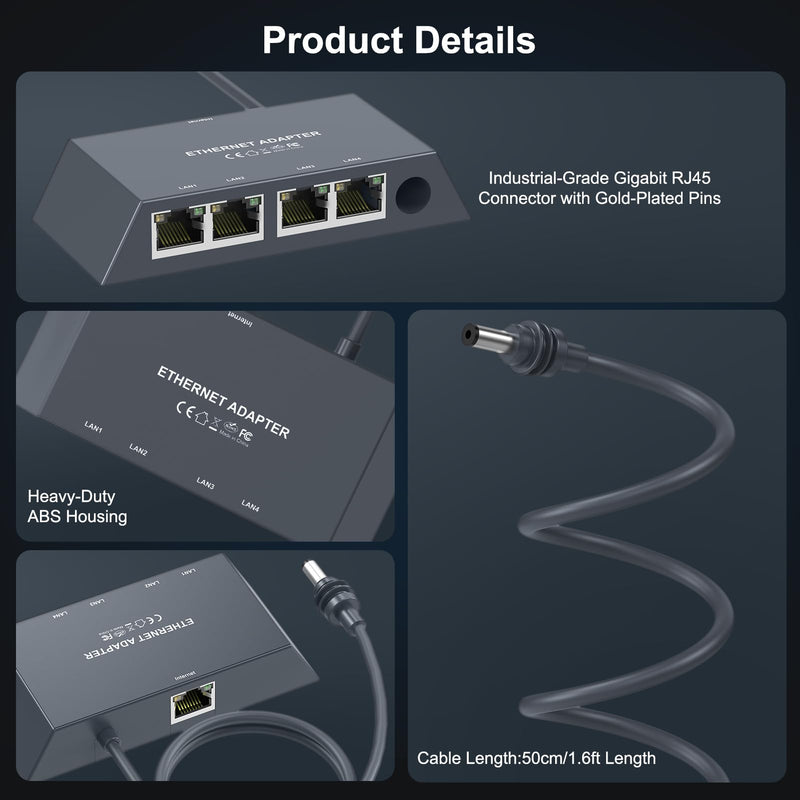 Starlink Gen3/Mini Ethernet Adapter with 4 RJ45 Ports,Multi Ports Starlink Ethernet Adapter with Wired External Network for Other Devices and Network Cable[4 Devices Networked Simultaneously] Multi(mini/gen 3)