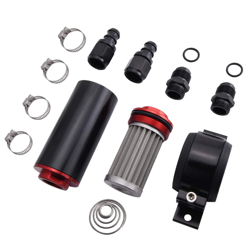 6AN Inline Fuel Filter Kit with Bulkhead Adapters, Push Lock Fittings and Fuel Filter Mounting Bracket for 3/8 Fuel Line Hose, Great for Gasoline, E85 Ethanol Fuel and Diesel 6AN