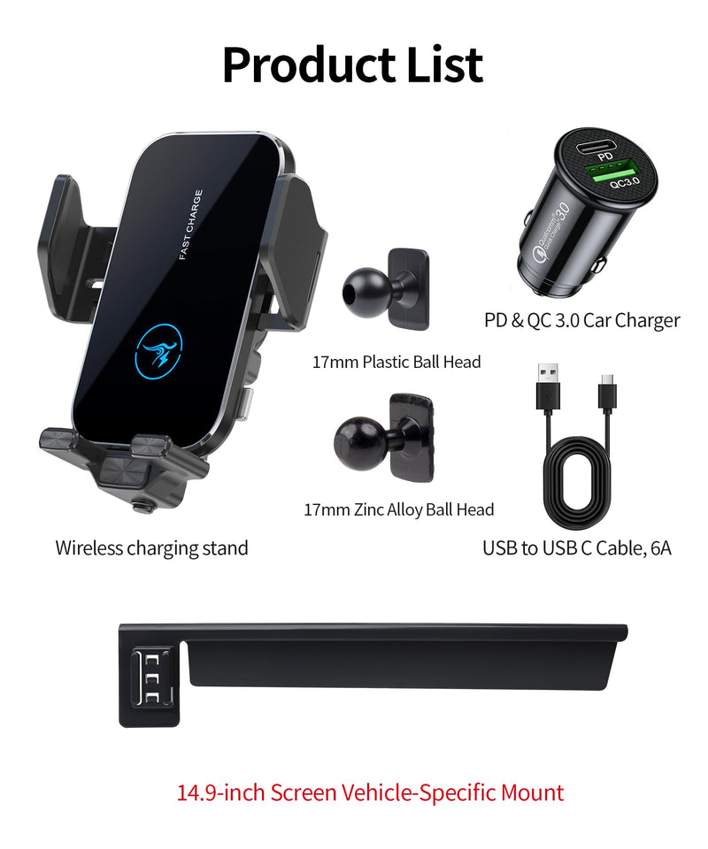 Wireless Charger Car Phone Holder for BMW X5/X6/X7 2024-2025, 14.9" Screen | X5M/X6M 2024-2025,X7/X7M 2023-2026,Auto Clamp Cell Phone Mount Accessories 15W Qi Fast Charging Stand fit iPhone Android
