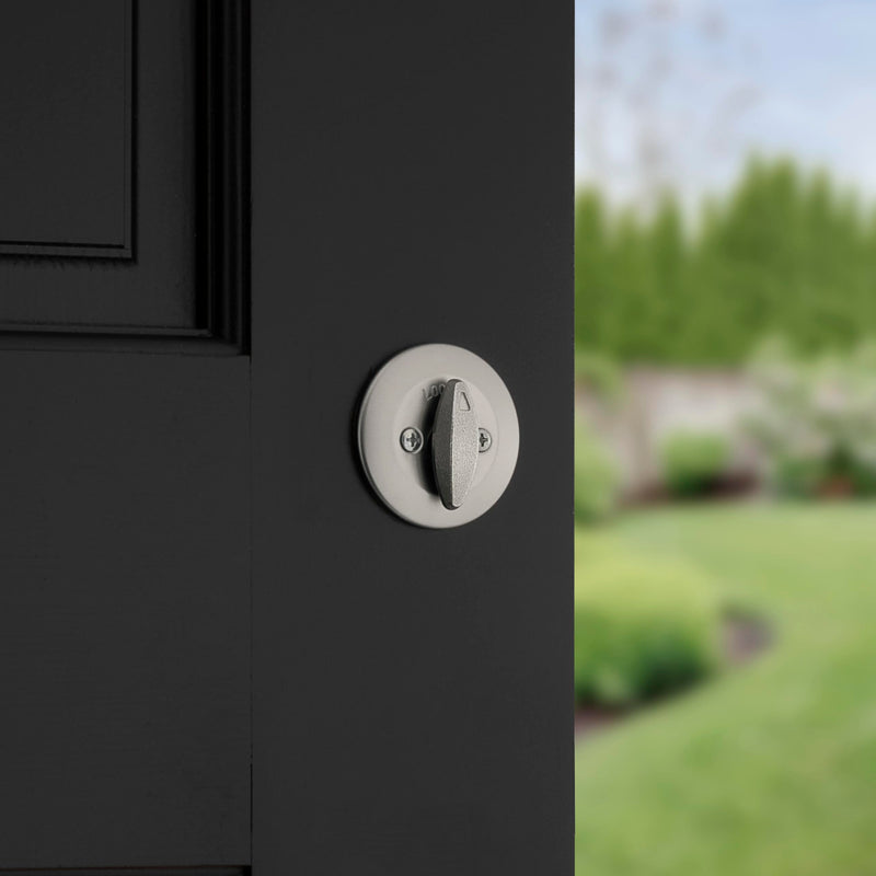 Kwikset 660 Deadbolt Lock, Satin Nickel Round Exterior Keyed Front Entry Door, Single Cylinder Dead Bolt, with Microban Protection New Latch